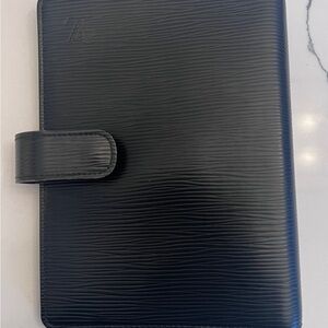 Louis Vuitton Black Leather Agenda with Silver Accent